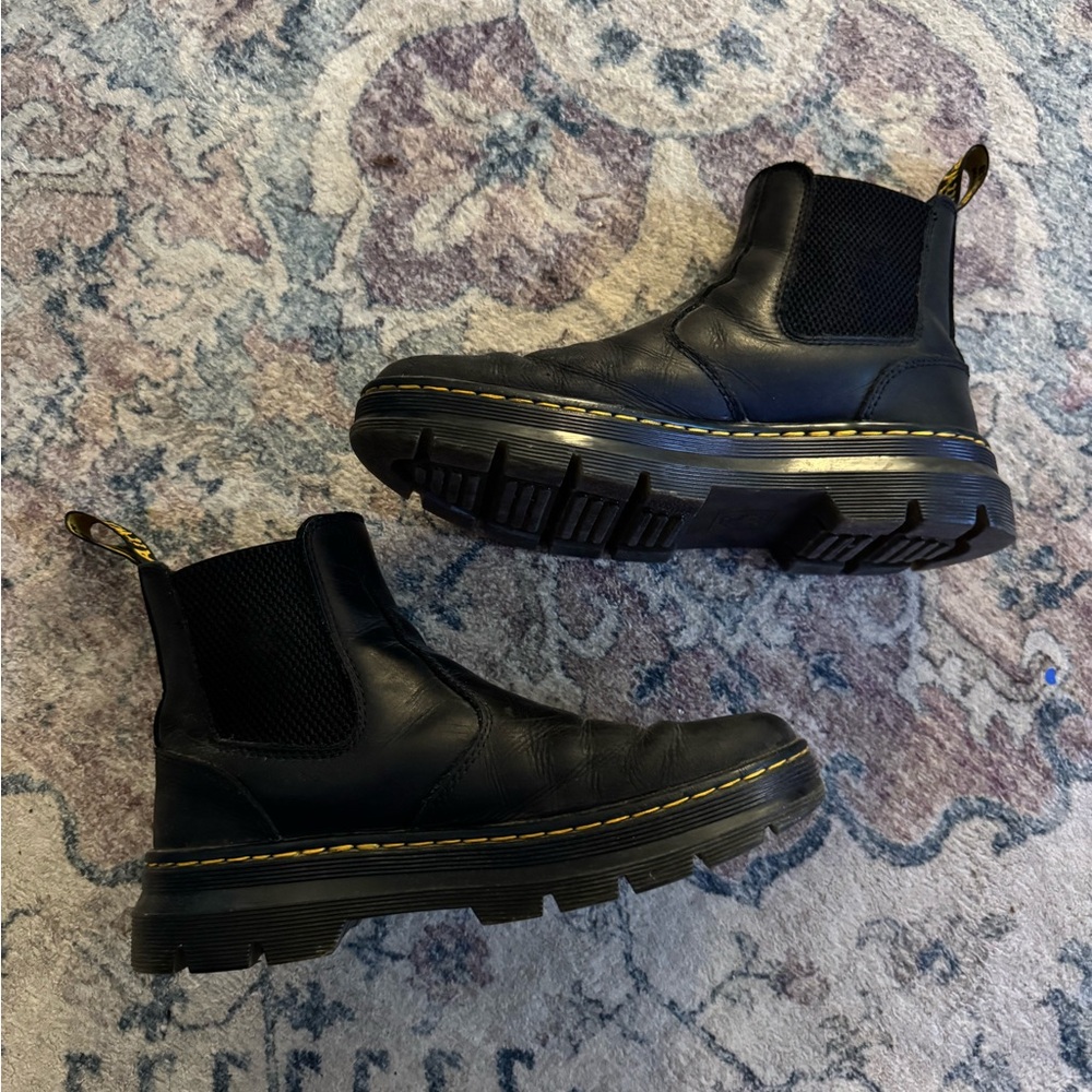 Dr. Martens Black Leather Chelsea Boots with Yellow Stitching
